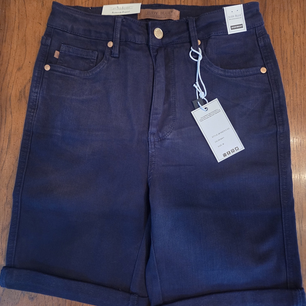 Judy Blue Jean Shorts Blue Sturdy Denim Cuffed Hems